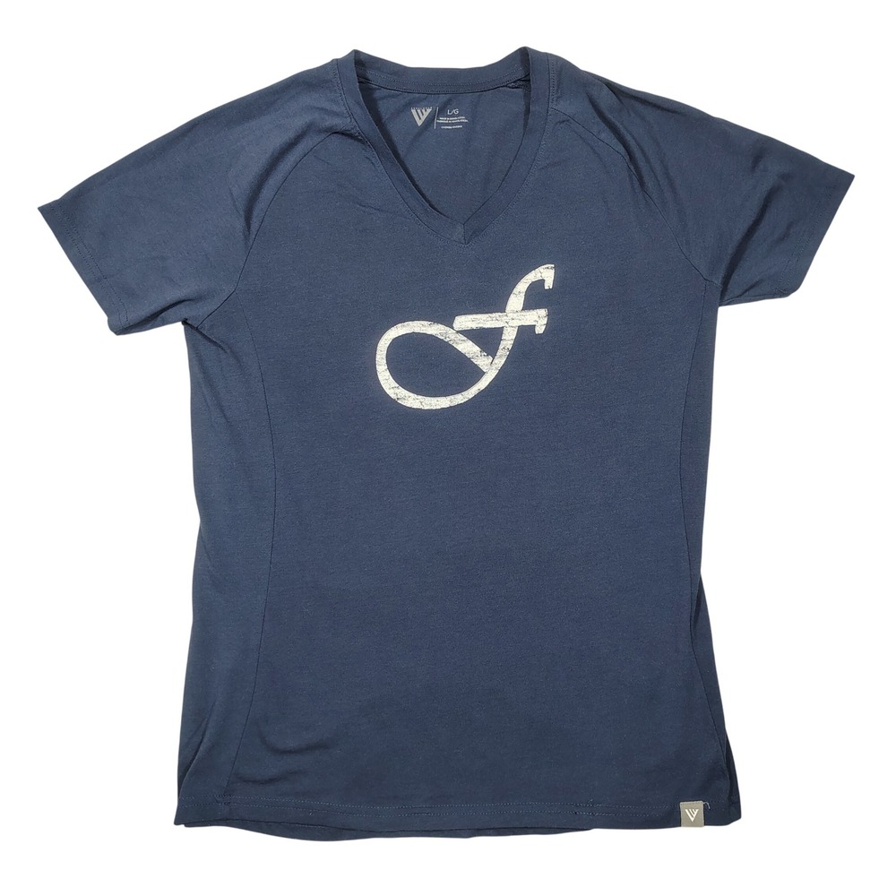 Levelwear T-Shirt Mens L Blue V-Neck Graphic Distressed Logo Cotton Blend Jersey